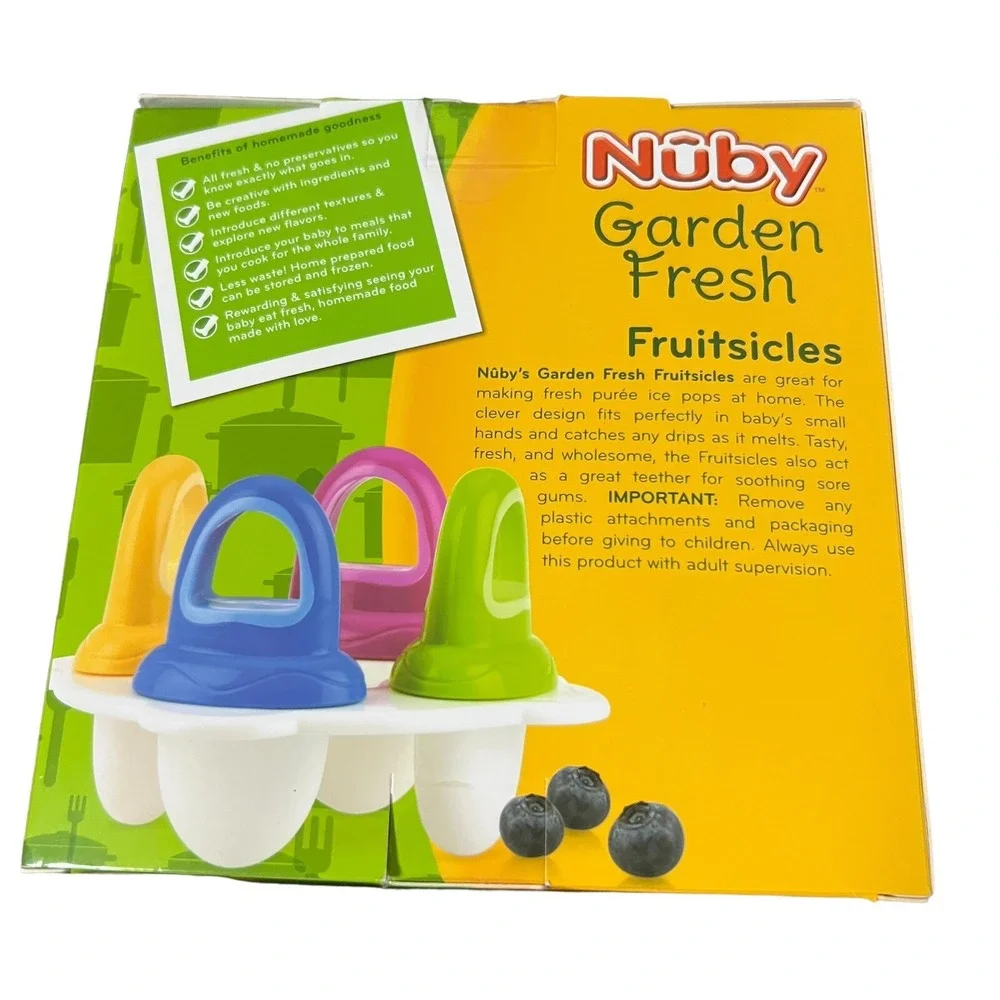 Nuby Garden Fresh Fruitsicle Frozen Pop Tray Teething Multicolored BPA Free NEW‎